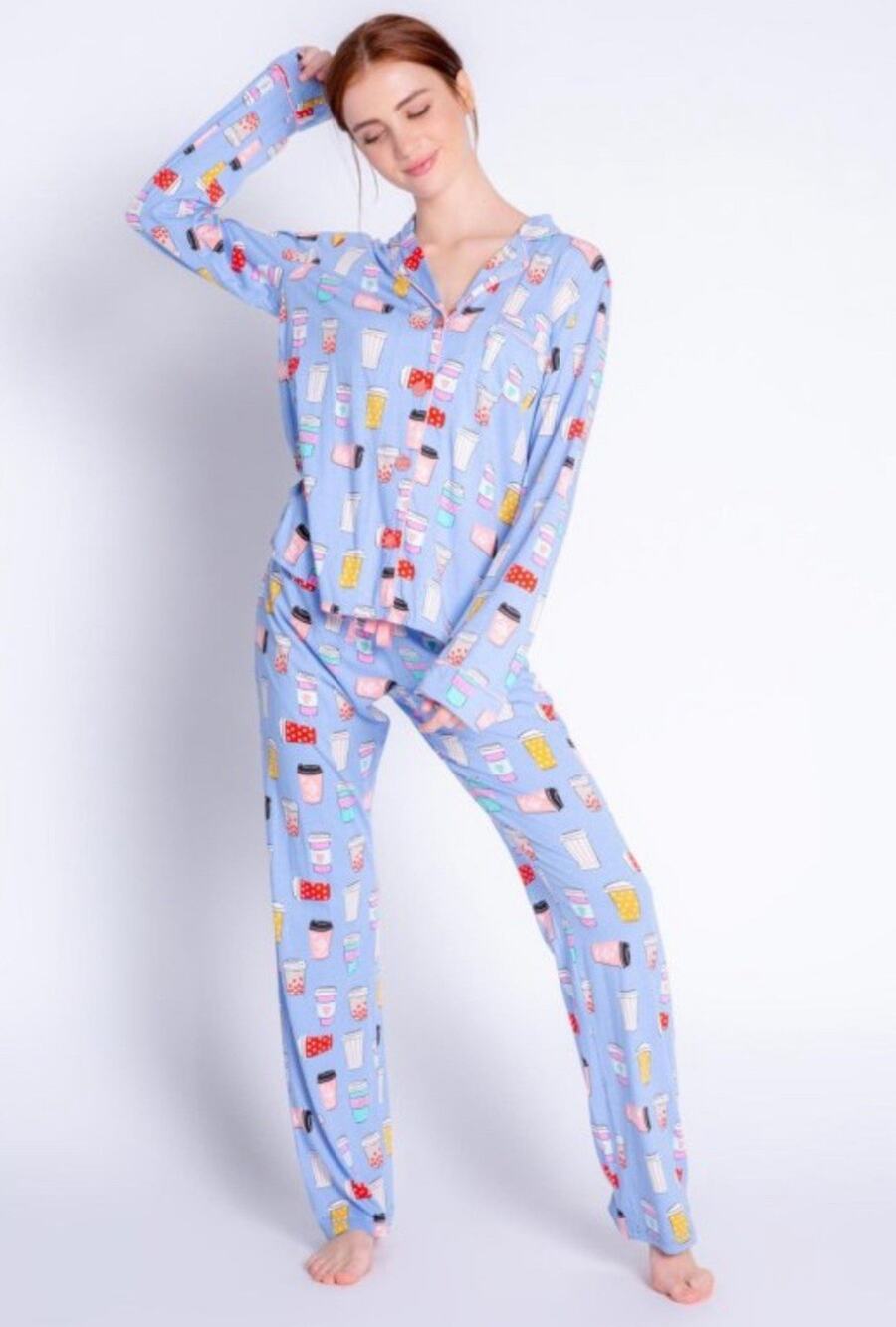 PJ Salvage Blue Coffee Cup “Love You A Latte” Lounge Pajama Sleep Set Size M